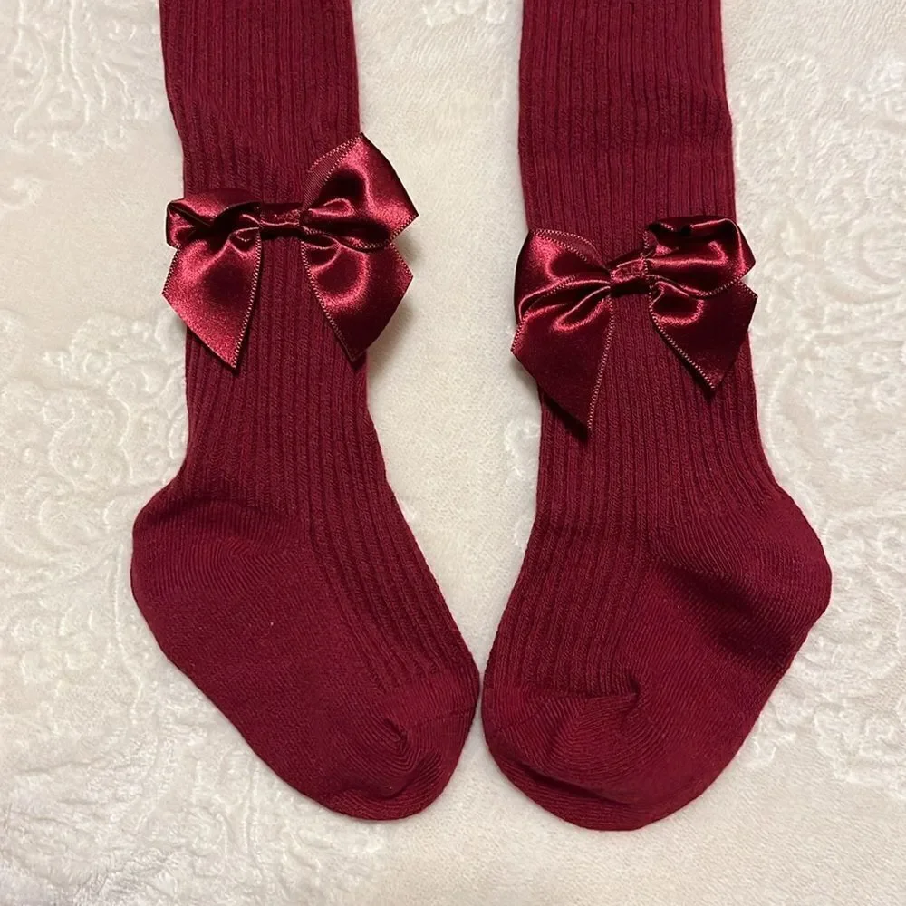 GIRLS NEW SIZE 12-24 MONTHS BOWKNOT SOLID TIGHTS